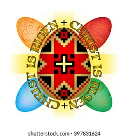 Easter egg with ethnic pattern. Banner template vector illustration.