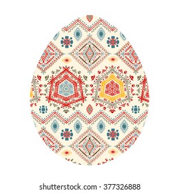 Easter egg, ethnic pattern, tribal art boho print, vintage ornament, closeup on white background