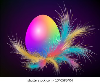 Easter egg with feathers modern design easter background vector illuctration