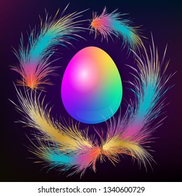 Easter egg with feathers modern design easter background