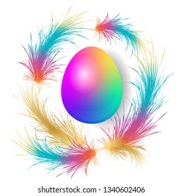 Easter egg with feathers modern design on a white background