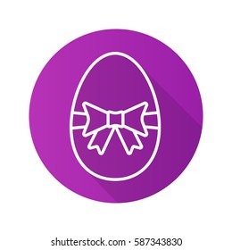 Easter egg flat linear long shadow icon. Easter egg with bow and ribbon. Vector line symbol