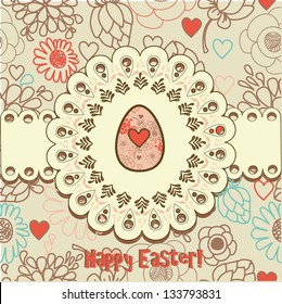 Easter egg floral background, beautiful template for holiday invitation