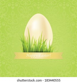Easter egg floral background. Easter card with ribbon