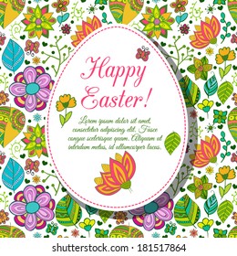 Easter egg floral background. Doodles ornament easter egg background