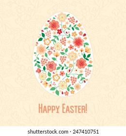 Easter egg floral background. Greeting card with egg