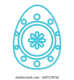 easter egg with floral decoration over white background, blue line design. vector illustration