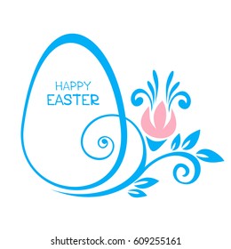 Easter egg and floral element isolated on white background. Holiday illustration.  Design element for greeting cards or flyers.