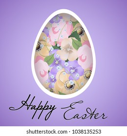 Easter egg with floral ornament carved on the paper.. Paschal greeting card. Vector illustration.