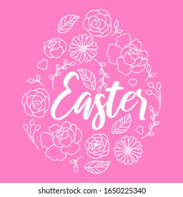 Easter egg floral outline style card design. Happy Easter concept.