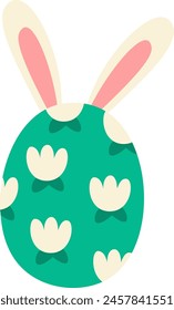 Easter Egg With Floral Pattern And Bunny Ears Vector Illustration