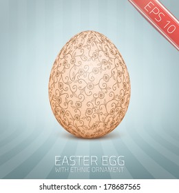 The Easter egg with a floral pattern ornament. Isolated vector realistic yellow egg.