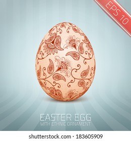 The Easter egg with a floral pattern ornament. Isolated vector realistic yellow egg.