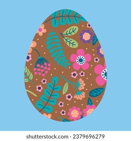 Easter egg. Floral pattern. Vector on blue background