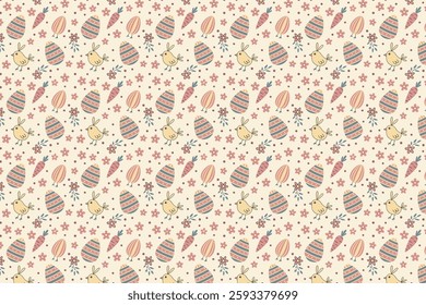 Easter Egg and Floral Seamless Geometric Pattern