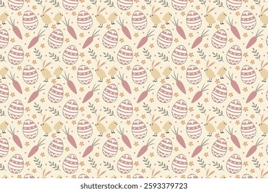 Easter Egg and Floral Seamless Geometric Pattern