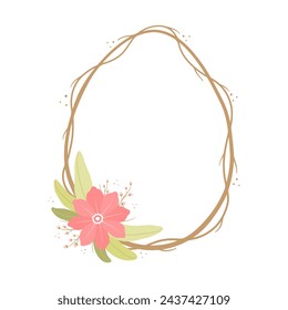 Huevo de Pascua con corona floral. Ilustración vectorial en un estilo plano.