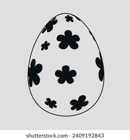 Easter egg in a flower. Black and white. Vector on a gray background