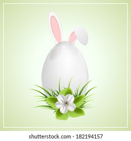 Easter egg with flower and bunny ears, illustration.