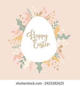 Easter egg with flower design in pastel colours. Happy Easter banner, poster, post, greeting card. Delicate falt design.
