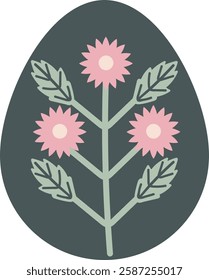 Easter Egg With Flower Handdrawn Vector Illustration