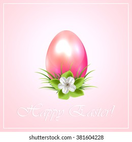 Easter egg with flower on pink background, illustration.