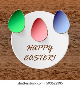 Easter egg with flower on wood background. Vector illustration for greeting card, promotion, poster, flier, blog, article