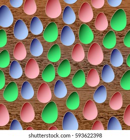 Easter egg with flower on wood background. Vector illustration for greeting card, promotion, poster, flier, blog, article