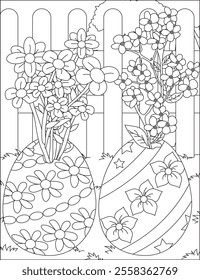 Easter egg flower pot coloring page vector