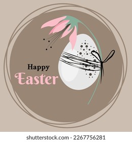 Easter egg and flower Vector illustration with Easter greetings for holiday design. Minimalist design in soft colors. Postcard, square template, suitable for posting on social networks.