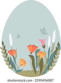Easter Egg With Flowers And Birds Vector Illustration