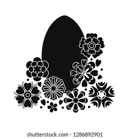 Easter Egg in Flowers. Black and White Vector Illustration