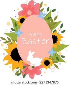 easter egg with flowers and bunny