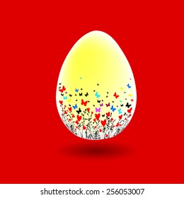 Easter egg with flowers and butterflies. Vector