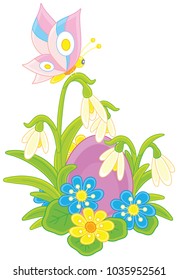Easter egg, flowers and butterfly