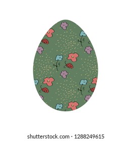 Easter egg with flowers isolated on white background