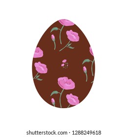 Easter egg with flowers isolated on white background