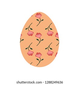 Easter egg with flowers isolated on white background