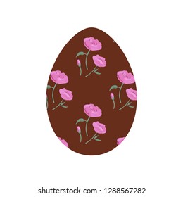 Easter egg with flowers isolated on white background