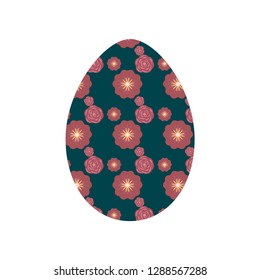 Easter egg with flowers isolated on white background