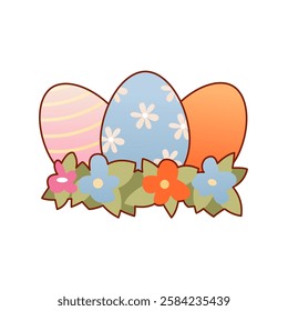 Easter Egg with flowers isolated on white. Happy Easter. Hand drawing vector illustration.