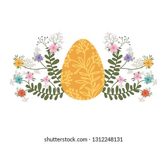 easter egg flowers and leafs isolated icon