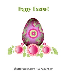 Easter egg with flowers, leafs, volumetric vector illustration Red