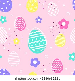 Easter egg with flowers on pink background. Design of a seamless pattern. Vector illustration