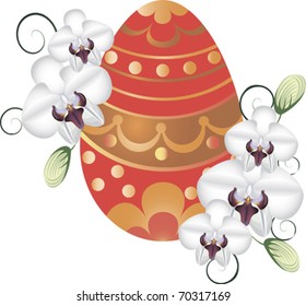 Easter egg with flowers orchid isolated on white background