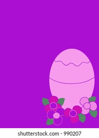 Easter egg with flowers over purple background.
