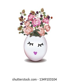 Easter egg with flowers. Easter Egg poster. Vector illustration. Broken chicken egg. Happy easter. Illustration for greeting card, ad, poster, flier, blog, article -