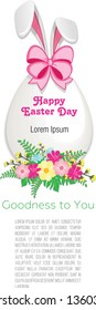 Easter egg in flowers with rabbit ears on white background