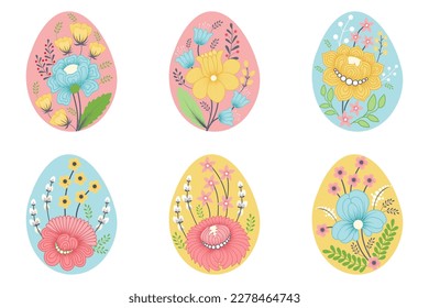 Easter egg with flowers set. Holiday vector illustration