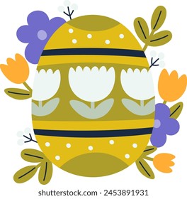 Easter Egg With Flowers Vector Illustration